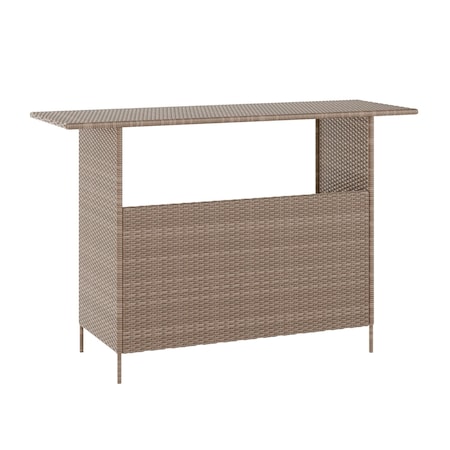 Flash Furniture Marco Indoor/Outdoor Patio Wicker Rattan Bar Counter Table w/2 Shelves, Brown LTS-0165-BR-GG